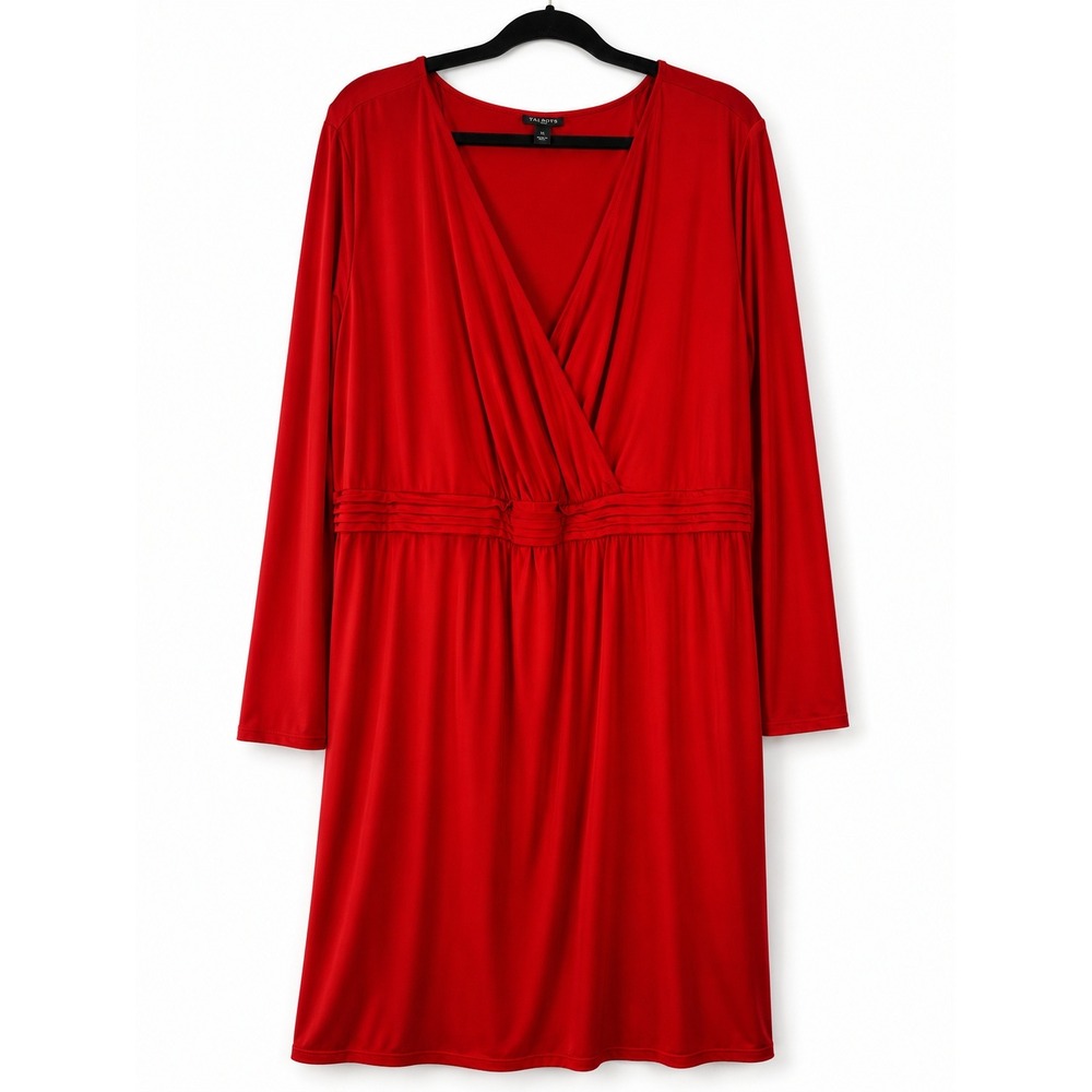 Torrid Faux Wrap Dress Red Excellent Plus Size 4 Long Sleeve Surplice Midi